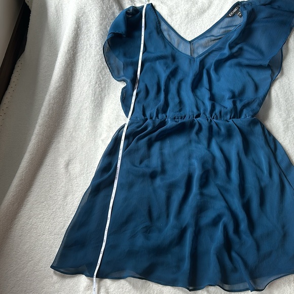 🍑 2 FOR $20! Blue green express mini dress chiffon lined flutter sleeve - Picture 4 of 5